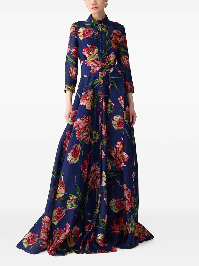 Carolina Herrera Tulip-Print Shirt Maxi Dress