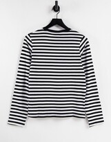 Thumbnail for your product : Weekday Alanis cotton long sleeve stripe t-shirt in black and white - MULTI