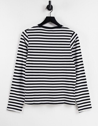 Weekday Alanis cotton long sleeve stripe t-shirt in black and white - MULTI