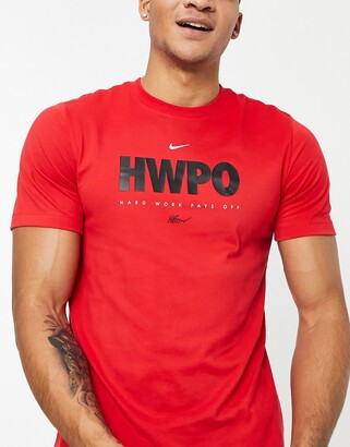 Nike Training Dri-FIT Mat Fraser 'Hard Work Pays Off' logo t-shirt in red -  ShopStyle