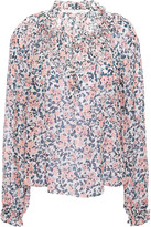 Thumbnail for your product : Veronica Beard Lace-up Gathered Floral-print Silk-seersucker Blouse