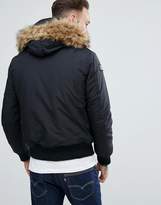 Thumbnail for your product : Schott Tornado Insulated Bomber Jacket Hooded Detachable Faux Fur Trim in Black
