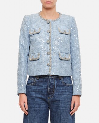 Self-Portrait Blue Sequin Boucle Jacket - ShopStyle