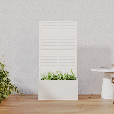 Latitude Run Outdoor Metal Planter Box with Trellis Decor Raised Garden Bed with Lattice Panel and Wheels for Patio
