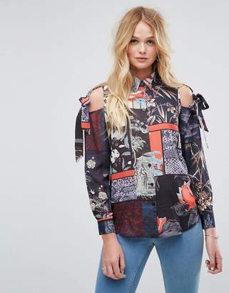 ASOS Blouse In Mixed Print With Tie Shoulder