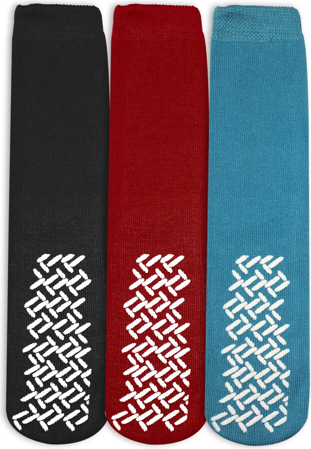 NOBLES HEALTH CARE PRODUCT SOLUTIONS Nobles Assorted Anti Skid/ No Slip Hospital Gripper Socks, Great for adults, men, women. Designed for medical hospital patients but great for everyone (3 Pairs Black, Red, & Teal)