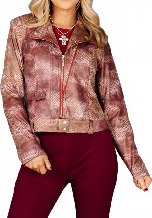 Insight Vegan Leather Jacket In Scarlet Snake
