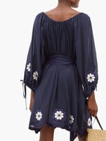 Thumbnail for your product : Innika Choo Frida Burds Embroidered Cotton Mini Dress - Navy
