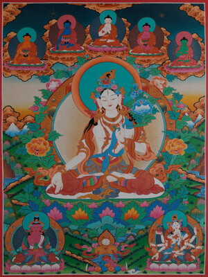 Exotic India Goddess White Tara - Tibetan Buddhist Deity (Brocadeless Thangka)