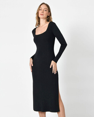 Forcast Women's Black Maxi dresses - Vanya Square Neck Knit Dress