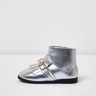 River Island Mini girls Silver loafer detail ankle boots