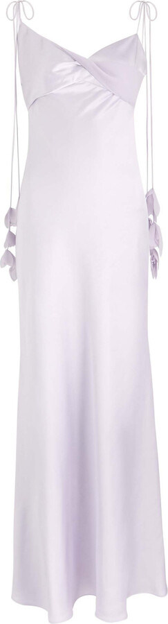 Self-Portrait Floral-embellished Satin Maxi Slip Dress