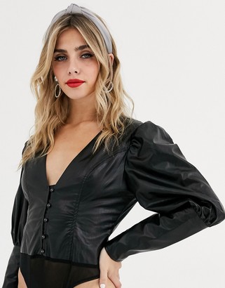 Skylar Rose body with puff sleeves in faux leather