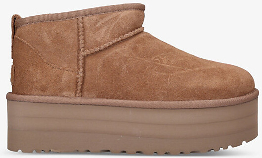 UGG Womens Mid Brown Classic Ultra Mini Platform Suede and Shearling Boots Eur 40 / 7 Uk Women