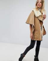 Thumbnail for your product : ASOS Cape With Borg Faux Fur Collar