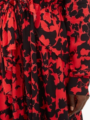 Preen Line Felicity Floral-print Crepe De Chine Dress - Black Red