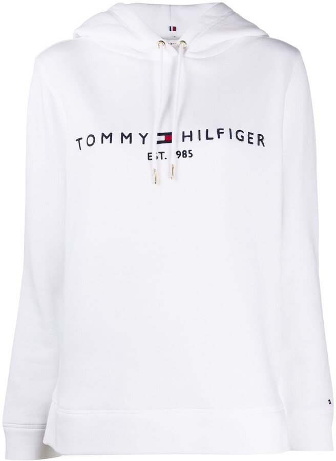 tommy hilfiger icon stripe logo print hoodie in navy