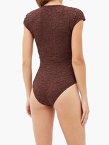 Thumbnail for your product : Dodo Bar Or Esterika Cap-sleeve Floral-cloque Swimsuit - Dark Brown