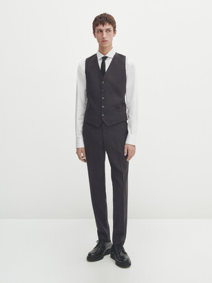 Massimo Dutti Grey Bi-Stretch Wool Suit Trousers