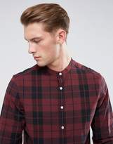 Thumbnail for your product : ASOS DESIGN stretch slim check shirt with grandad collar in red