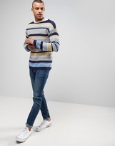Thumbnail for your product : Benetton Crew Neck Knit In Loose Stripe Woven Detail