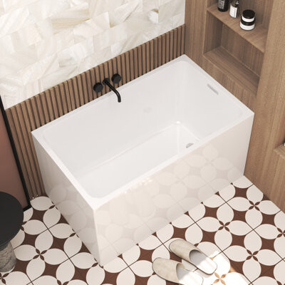 MAYEERTY Gloss White Freestanding Bathtub Chrome Overflow Pop-Up Drain 27.6\