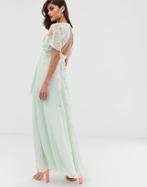 Thumbnail for your product : ASOS DESIGN dipped hem maxi dress with 3D embellishment and ruffle sleeve