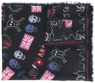 Alexander McQueen skull and flag print scarf