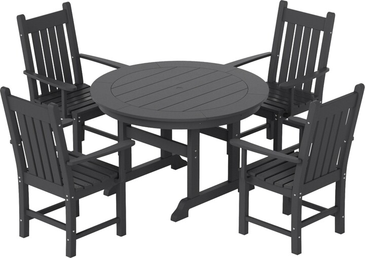 WestinTrends 5 Piece Outdoor Patio Dining Set Outdoor Round Table and Armchair Set