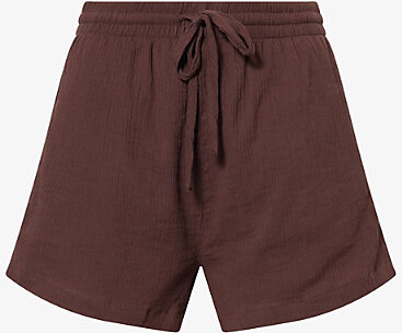 Seafolly Womens Dark Chocolate Crinkle Drawstring Cotton-Poplin Shorts S