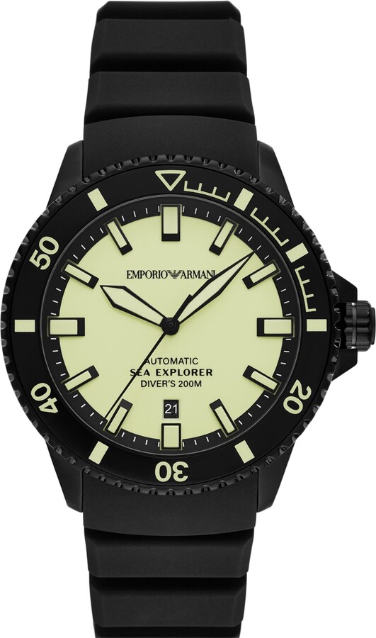 Emporio Armani Men's Automatic Sea Explorer Black Silicone Strap Watch 43mm