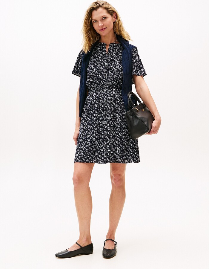 Tommy Hilfiger Women's Floral-Print Georgette Dress - Navy - L