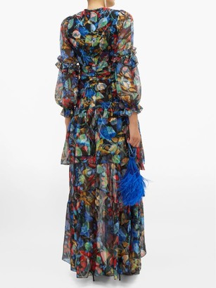 Peter Pilotto Iridescent Floral-print Silk-blend Dress - Navy Multi
