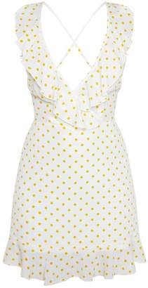 PrettyLittleThing White Polka Dot Frill Lace Up Back Bodycon Dress