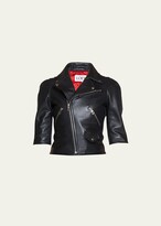 Short Leather Biker Jacket 