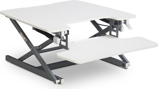 TrueSeating SmallErgoHeightAdjustableStandingDeskConverterWhite GasLift,LaptopRiser,PortableDesk
