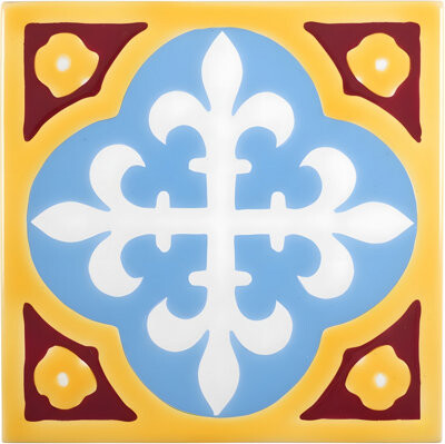 Casablanca Market Mediterranean 4" x 4" Ceramic Fleur-de-Lis Decorative Tile in Blue/Yellow