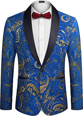 COOFANDY Men's Floral Tuxedo Jacket Luxury Embroidered Suit Wedding ...