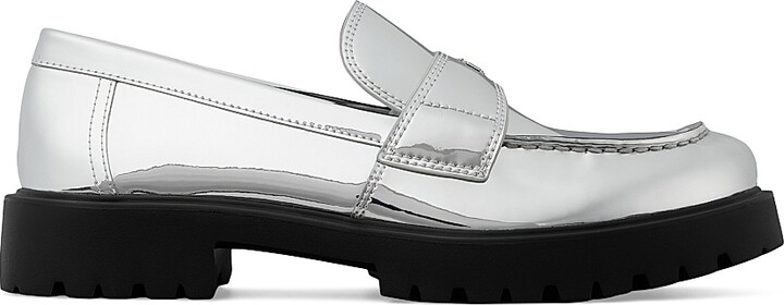 Women's Lug-Sole Leather Loafers - Silver - Size 10