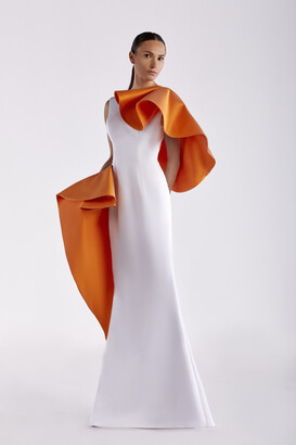 orange and white dress