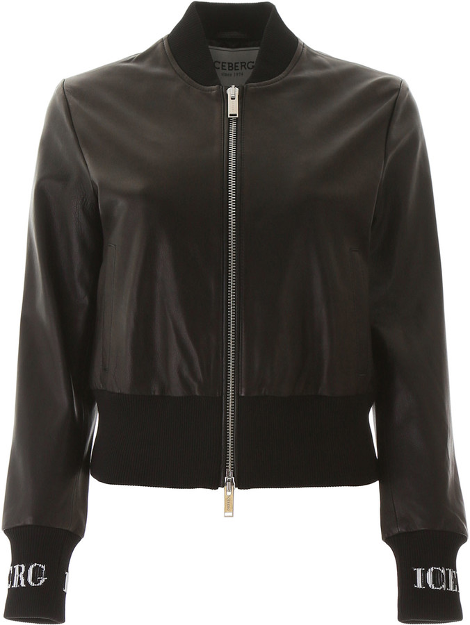 Iceberg Leather Bomber Jacket ShopStyle