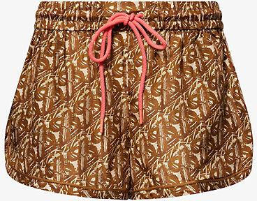 Zimmermann Womens Brown/Cream Coco Relaxed Silk Shorts L