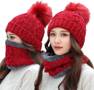Tuopuda Chenille Knitted Women Hat Scarf Set Super Soft Fleece Lining Warm Winter Hat Loop Infinity Scarfs Stretchy Knit Beanie Cap Elastic Neck Warmer Snugly Fit for Women Ladies Girls