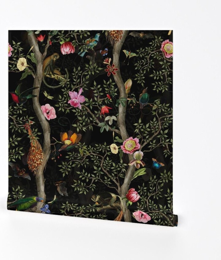 Tropical Fabric - Animals Night Garden Black By Utart Cotton The Yard With Spoonflower