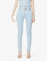 Thumbnail for your product : Alessandra Rich Button-detail skinny high-rise jeans