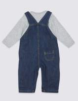 Thumbnail for your product : Marks and Spencer 2 Piece Denim Dungarees & Bodysuit Outfit