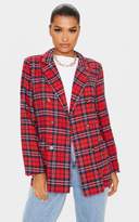 Thumbnail for your product : PrettyLittleThing Red Tartan Oversized Woven Blazer