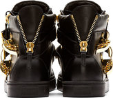 Thumbnail for your product : Giuseppe Zanotti Black & Gold Double-Buckle London Sneakers