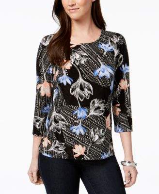 JM Collection Petite Jacquard-Print Top, Created for Macy's