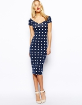 Thumbnail for your product : ASOS Bardot Cross Back Spot Midi Dress